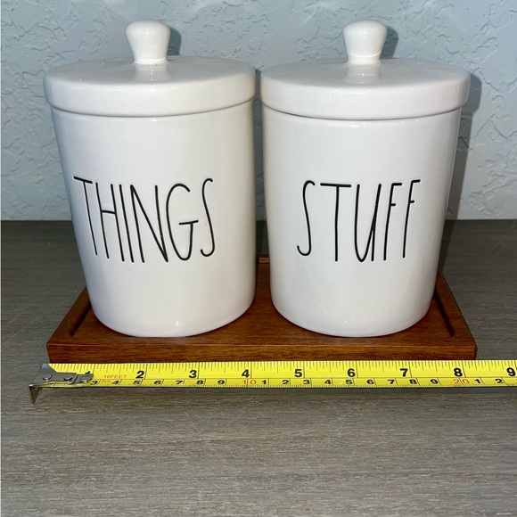 Rae Dunn THINGS and STUFF Canister Set with Wooden Tray - Picture 3 of 6